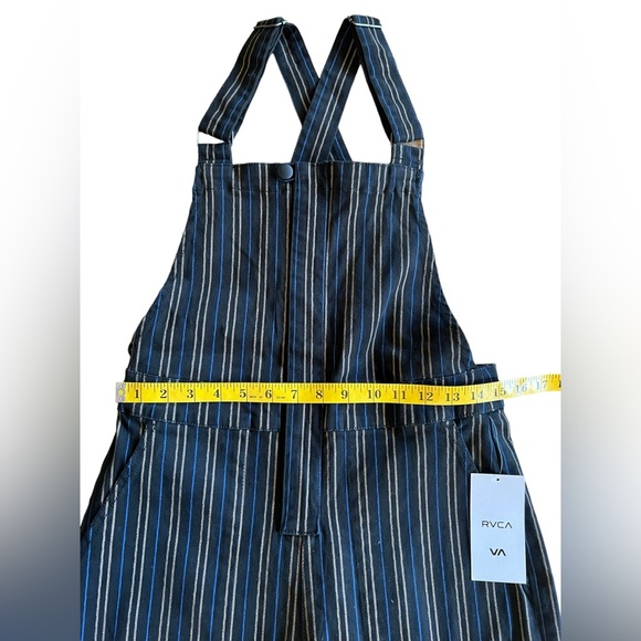 NWT RVCA Overland Striped Black Overalls w Stretch MSRP $85 Front Zip Tapered - Picture 11 of 15